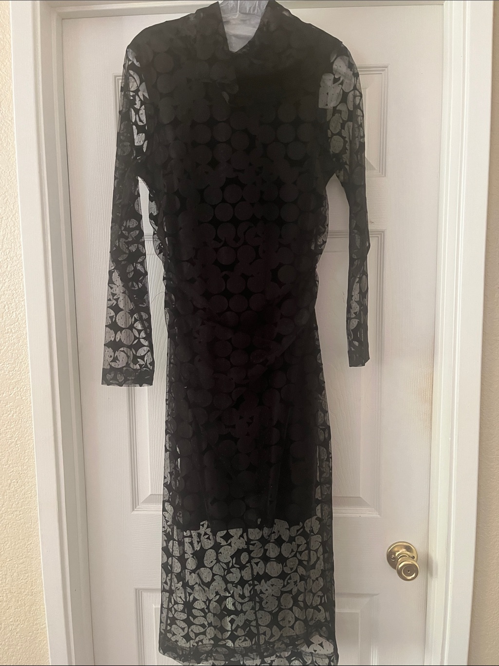 Black Sheer Long-Sleeve Midi Dress Elegant Evening Layer